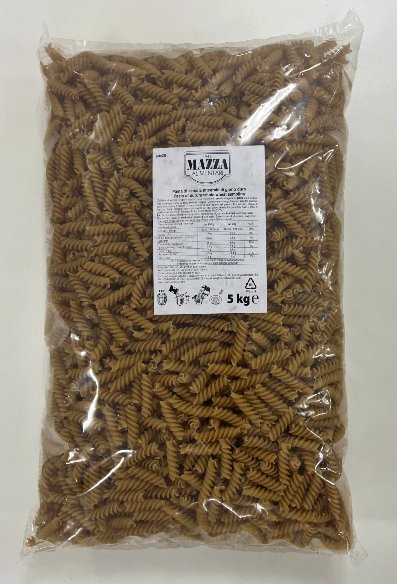 Pasta fusilli heilhveiti 5kg (2stk/ks)